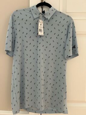 adidas Men's Light Blue Short Sleeve Polo with Dark Geometric Print